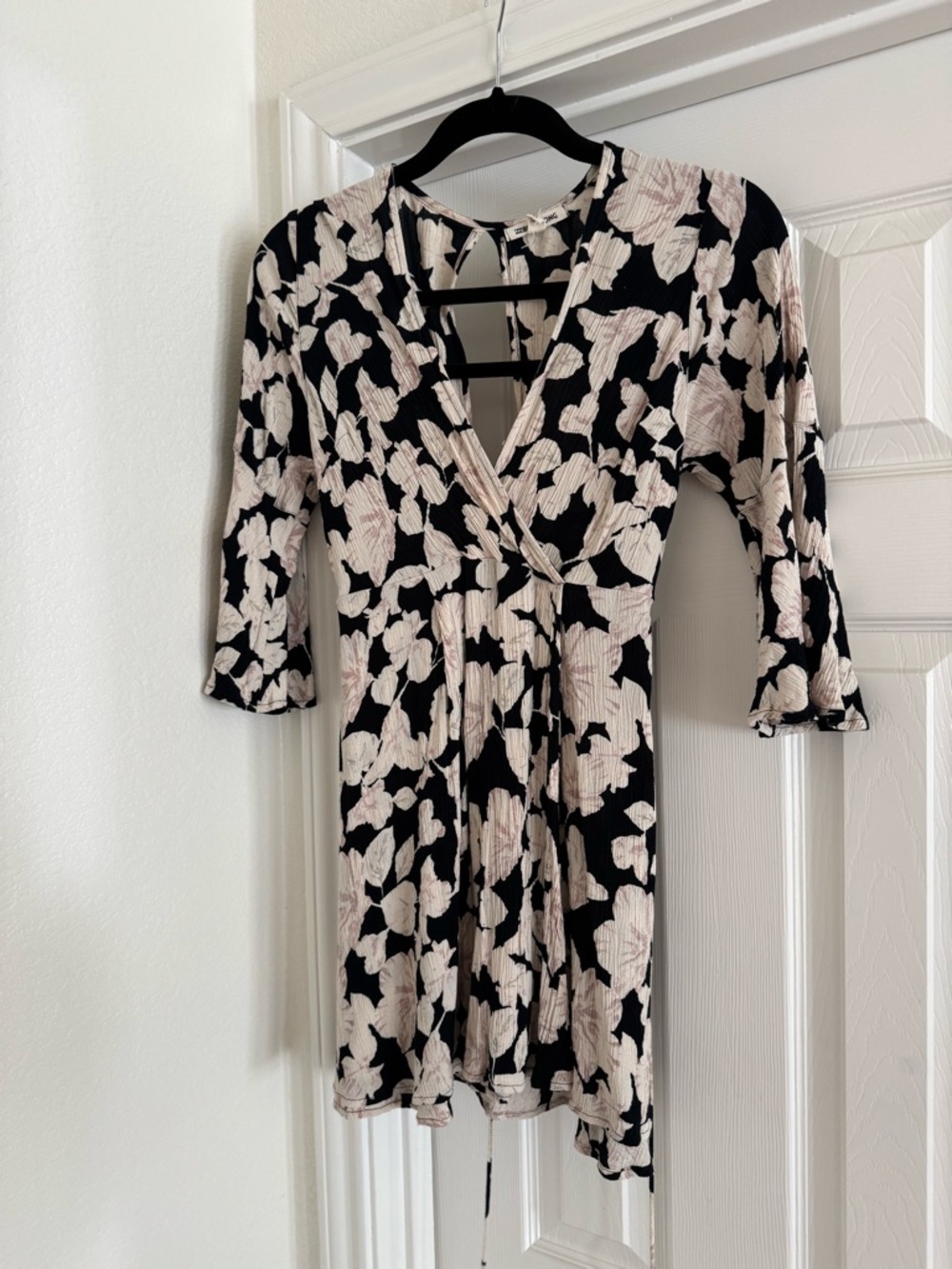 Billabong Black & Cream Floral Wrap Mini Dress